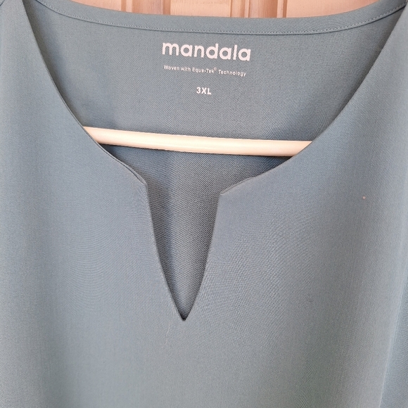 Mandala Plus Sz3XL Scrub Top Teal Short Sleeve V Neck Dbl Pockets Like New - Picture 4 of 7
